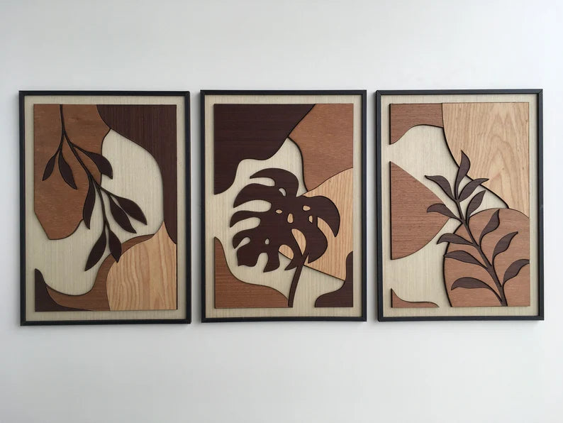 Tropical Leaf Wood Wall Art - Botanical Plant Wall Decor - Tree Art