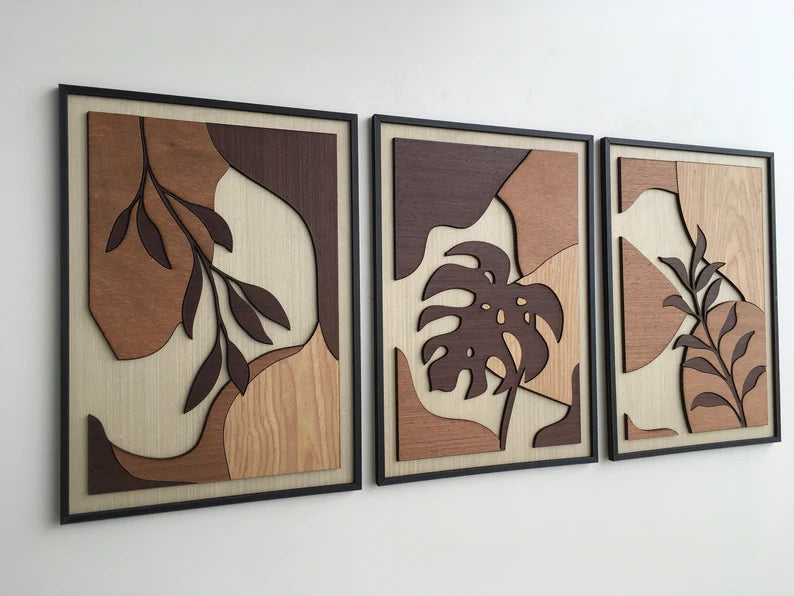Tropical Leaf Wood Wall Art - Botanical Plant Wall Decor - Tree Art