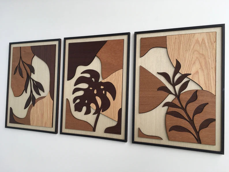 Tropical Leaf Wood Wall Art - Botanical Plant Wall Decor - Tree Art