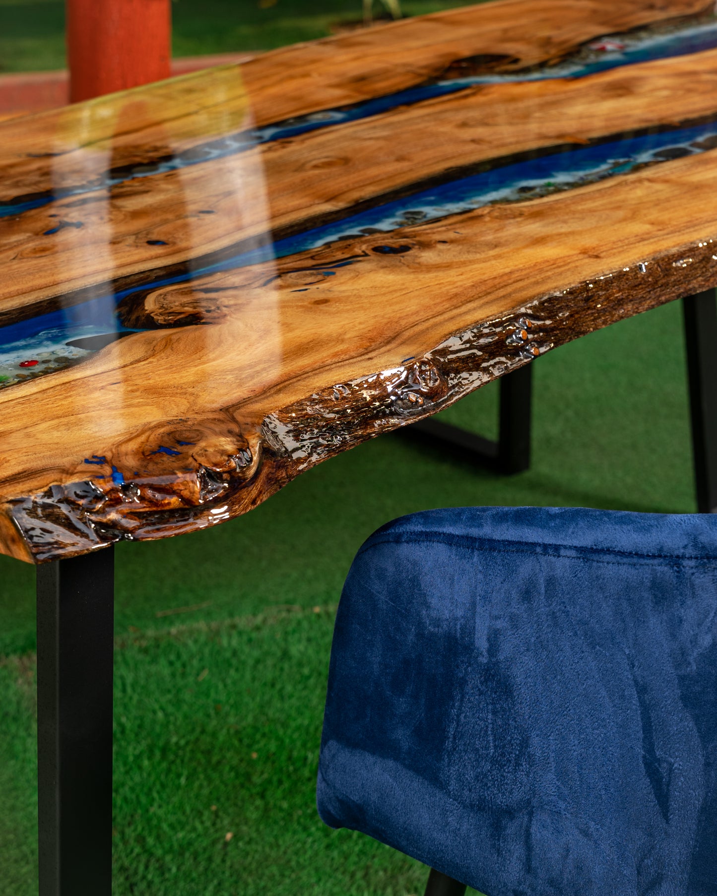 Luxury Epoxy Resin Live Edge Dining Table Set – Gloss Finish | Made in Pakistan
