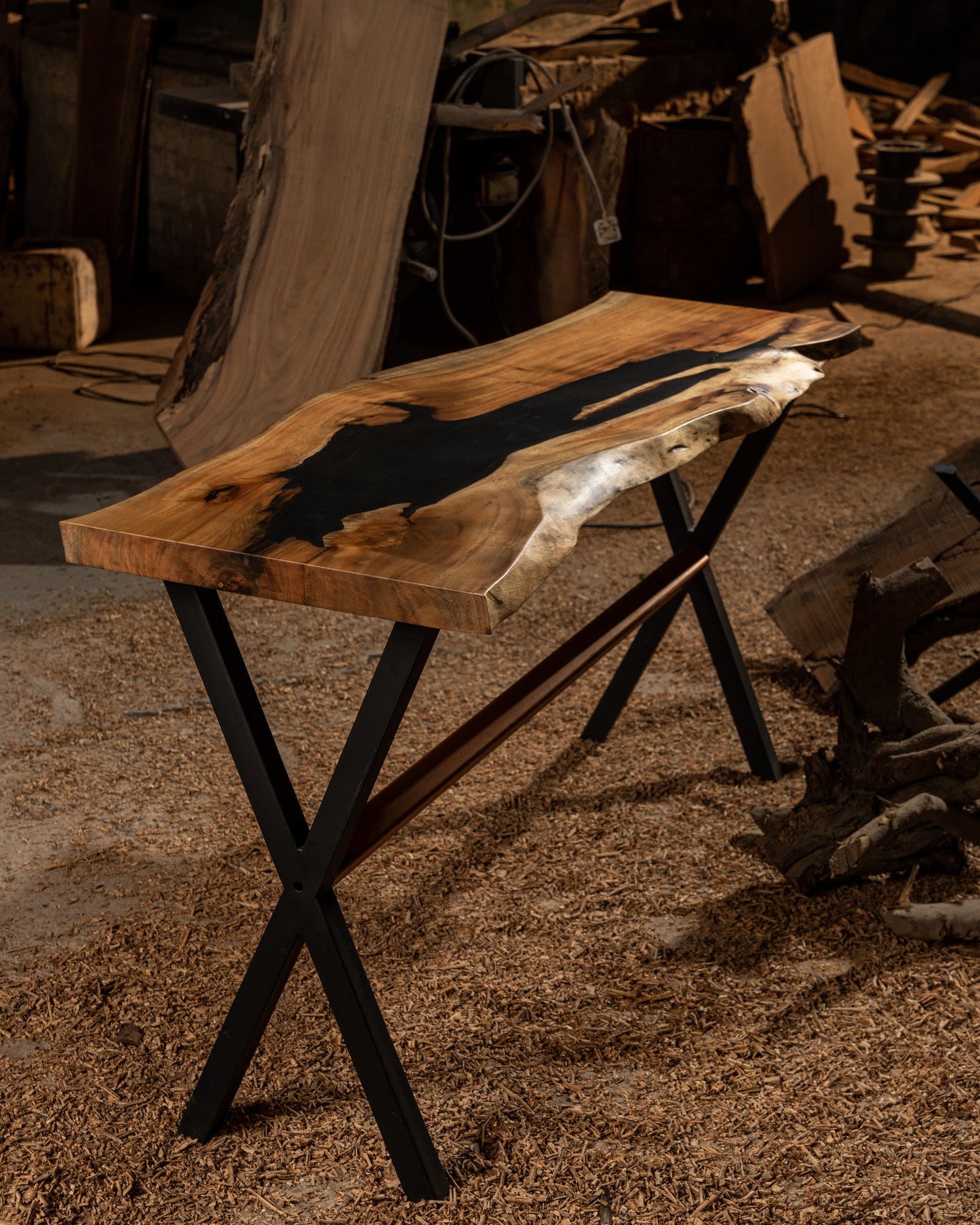 Live Edge Console Table – Black Matte Finish