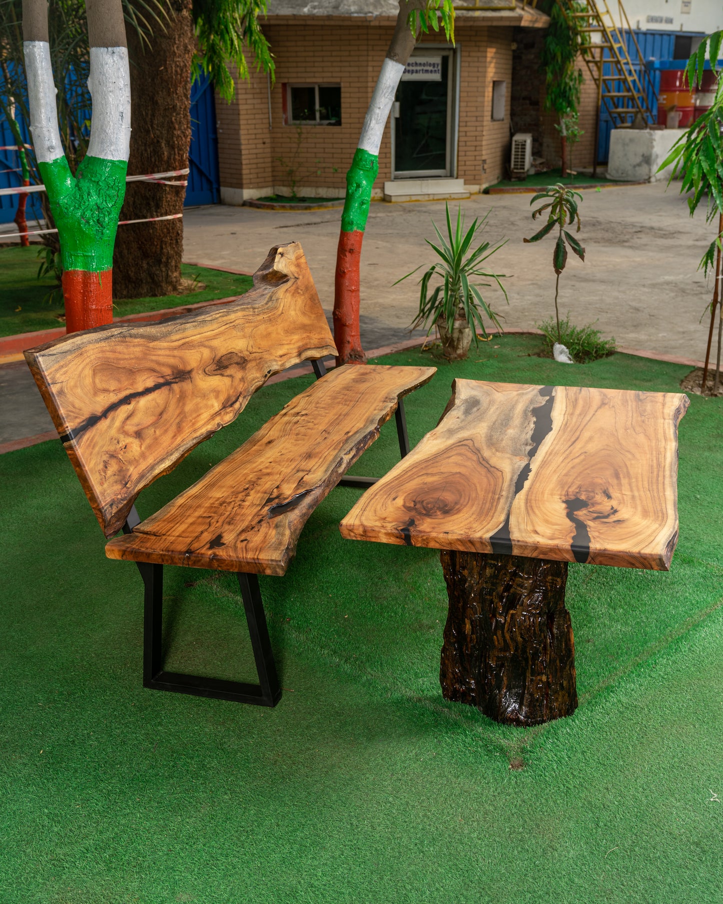 Black Matte Epoxy Table with Bench Compact Dining | Craft Edges