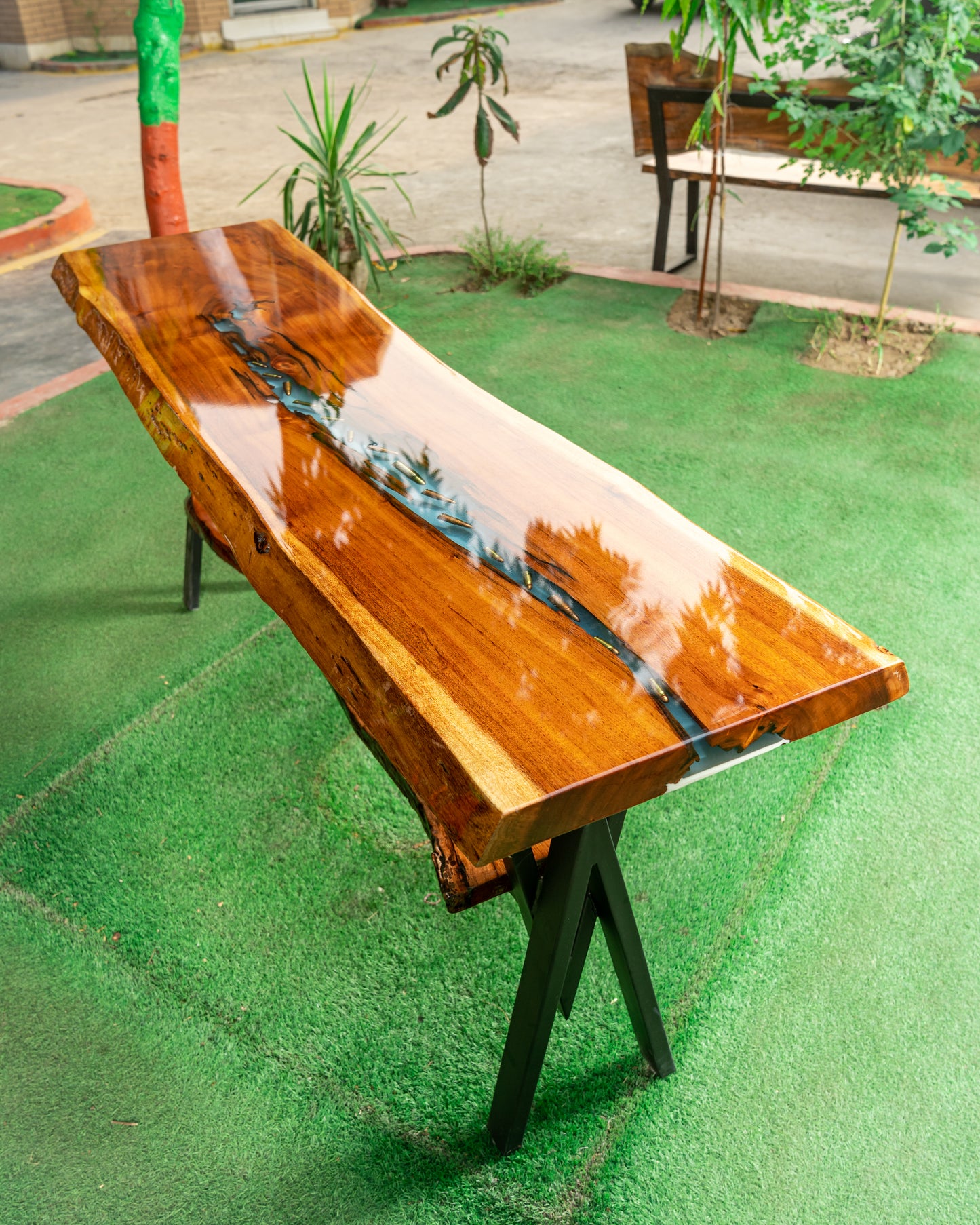 High Gloss Bullet Themed Live Edge Console Table