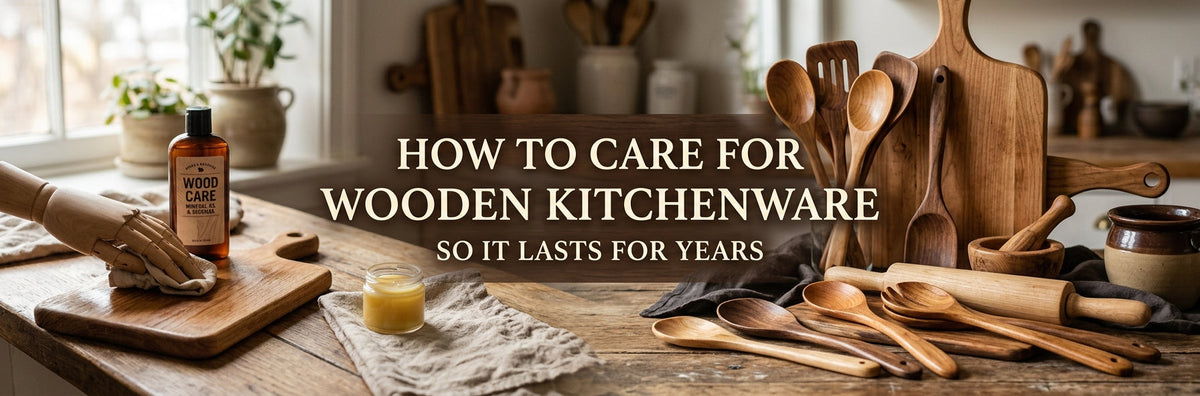 Wooden kitchenware being oiled and cared for by hand