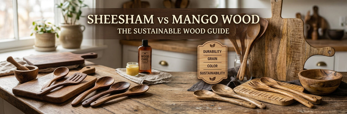 Sheesham and mango wood grain compared side by side