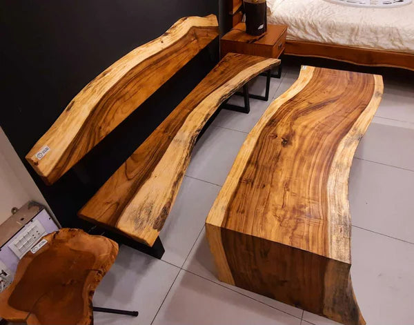 Live Edge Wood Bench and Center Table Set Modern Rustic | Craft Edges