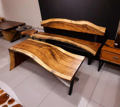 Live Edge Wood Bench and Center Table Set Modern Rustic | Craft Edges