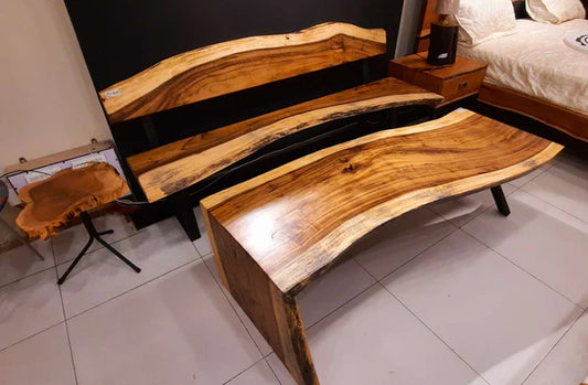 Live Edge Wood Bench and Center Table Set Modern Rustic | Craft Edges