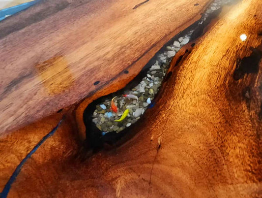 Handcrafted Ocean-Inspired Resin River Table with Solid Wood Slab