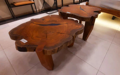 Set of 2 Live Edge Center Tables in Solid Wood – Rustic Natural Finish
