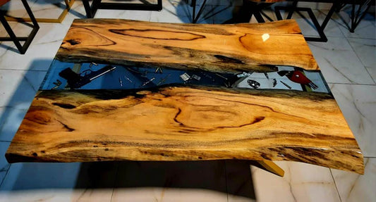 Armory-Themed Epoxy Resin Center Table with Embedded Collectibles