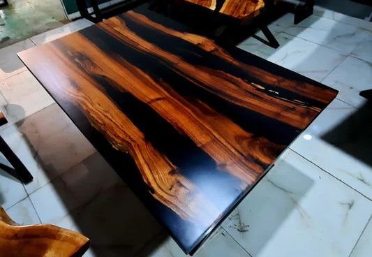 Modern Wood Surface Center Table with Natural Grain and Sleek Black Accents