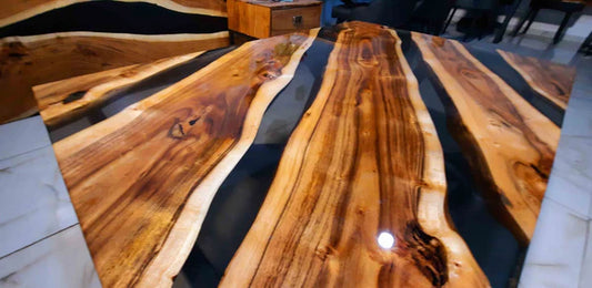 Handcrafted Live Edge Wood & Black Resin Center Table – Modern Luxury Design