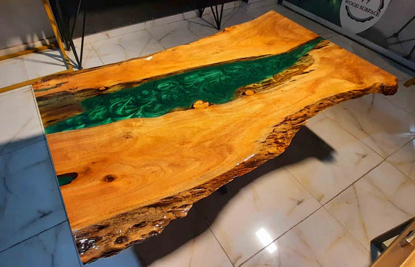 Live Edge Wood Emerald Green Resin Table Artistic | Craft Edges