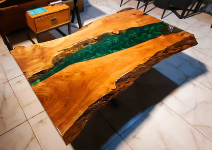 Live Edge Wood Emerald Green Resin Table Artistic | Craft Edges