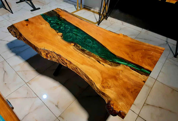 Live Edge Wood Emerald Green Resin Table Artistic | Craft Edges