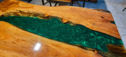 Live Edge Wood Emerald Green Resin Table Artistic | Craft Edges