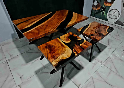 Modern Black Epoxy Wood Table Set 3-Piece Design | Craft Edges