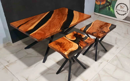 Modern Black Epoxy Wood Table Set 3-Piece Design | Craft Edges