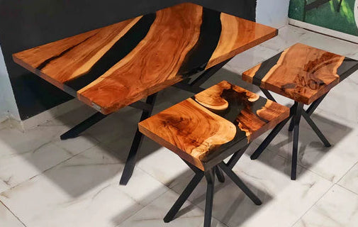 Modern Black Epoxy Wood Table Set 3-Piece Design | Craft Edges