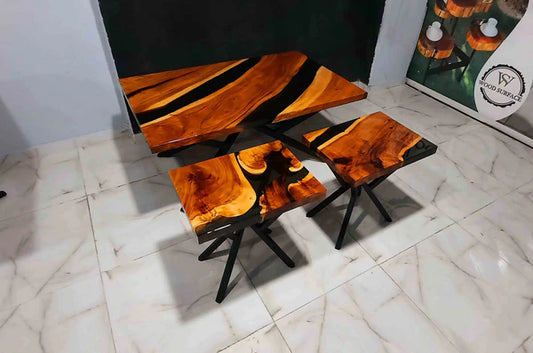 Modern Black Epoxy Wood Table Set 3-Piece Design | Craft Edges
