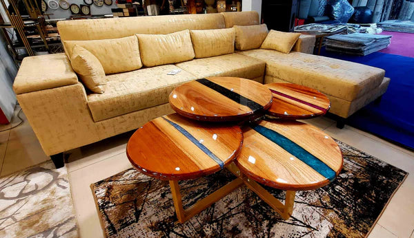 Round Epoxy Wood Nesting Table Set Colorful Accent | Craft Edges