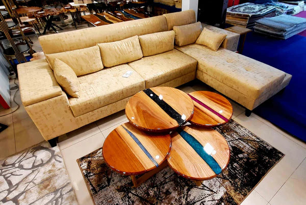 Round Epoxy Wood Nesting Table Set Colorful Accent | Craft Edges