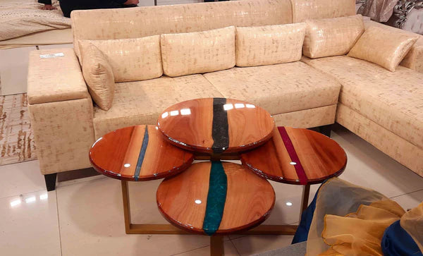 Round Epoxy Wood Nesting Table Set Colorful Accent | Craft Edges