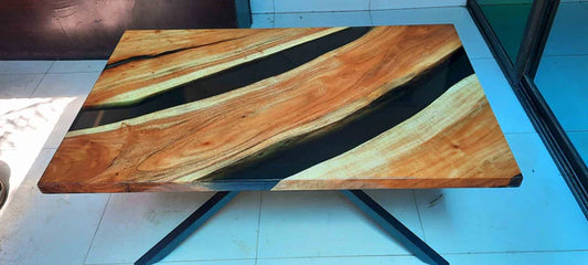Rectangular Epoxy River Center Table Black Wood | Craft Edges