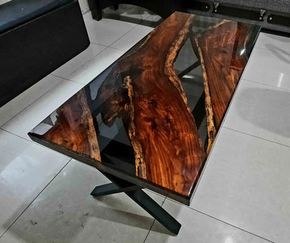 Live Edge Epoxy River Center Table Walnut Modern | Craft Edges