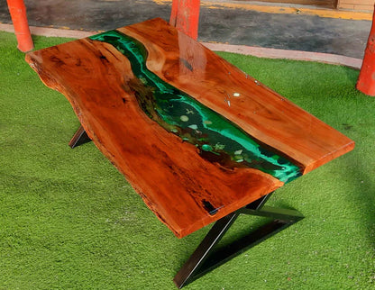 Emerald River Live Edge Wood Center Table Green Art | Craft Edges