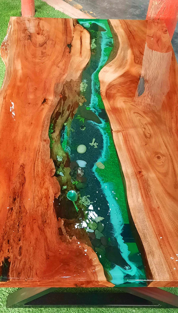 Emerald River Live Edge Wood Center Table Green Art | Craft Edges