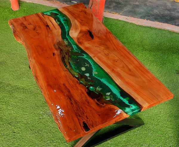 Emerald River Live Edge Wood Center Table Green Art | Craft Edges