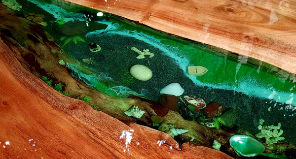 Emerald River Live Edge Wood Center Table Green Art | Craft Edges