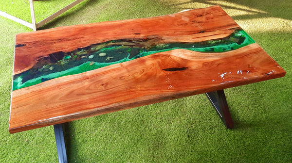 Emerald River Live Edge Wood Center Table Green Art | Craft Edges