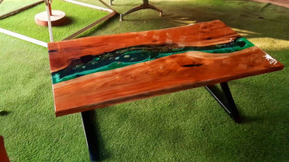 Emerald River Live Edge Wood Center Table Green Art | Craft Edges