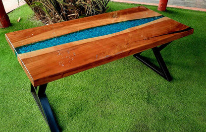 Blue Lagoon Epoxy River Center Table Artistic Wood | Craft Edges