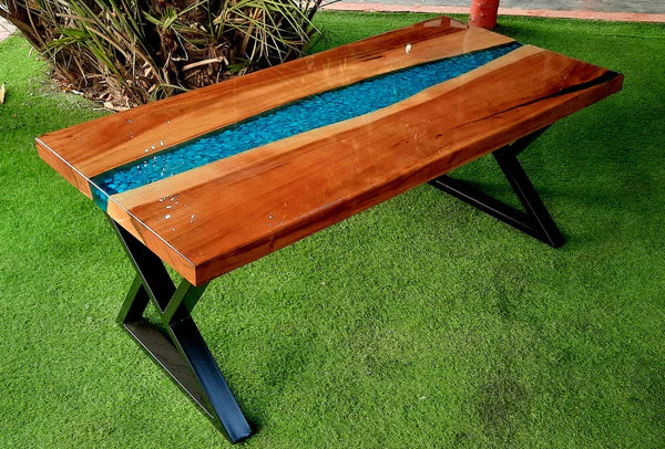 Blue Lagoon Epoxy River Center Table Artistic Wood | Craft Edges