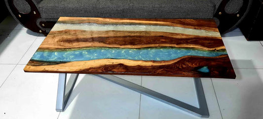 Aqua Drift Resin River Center Table Live Edge Art | Craft Edges