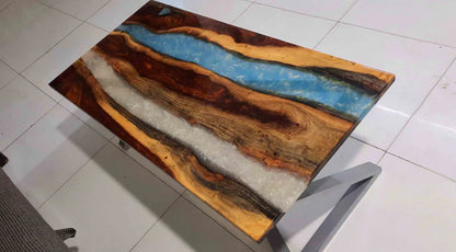 Aqua Drift Resin River Center Table Live Edge Art | Craft Edges
