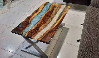 Aqua Drift Resin River Center Table Live Edge Art | Craft Edges