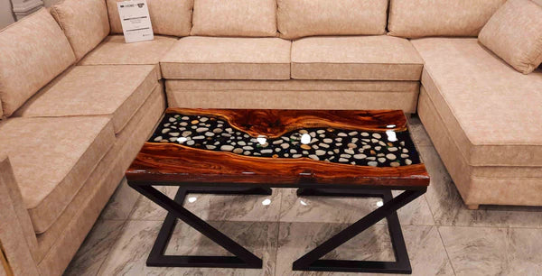 Midnight Pebble Epoxy Center Table Modern Natural | Craft Edges