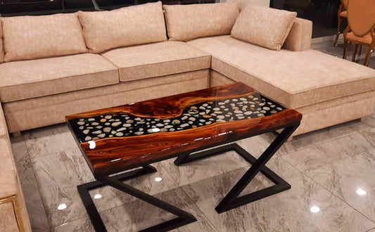 Midnight Pebble Epoxy Center Table Modern Natural | Craft Edges