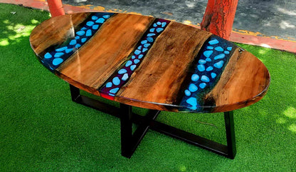 Aqua Gemstone Epoxy Oval Center Table Artistic Decor | Craft Edges