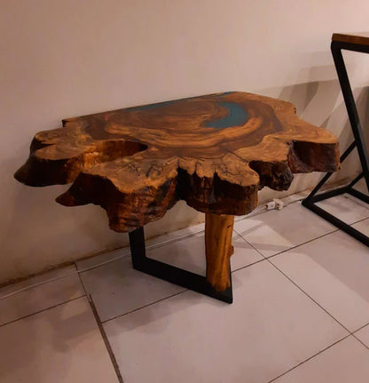 Natural Teak Root Corner Table Resin Accent Piece | Craft Edges