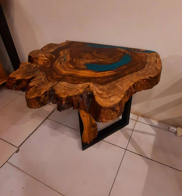 Natural Teak Root Corner Table Resin Accent Piece | Craft Edges