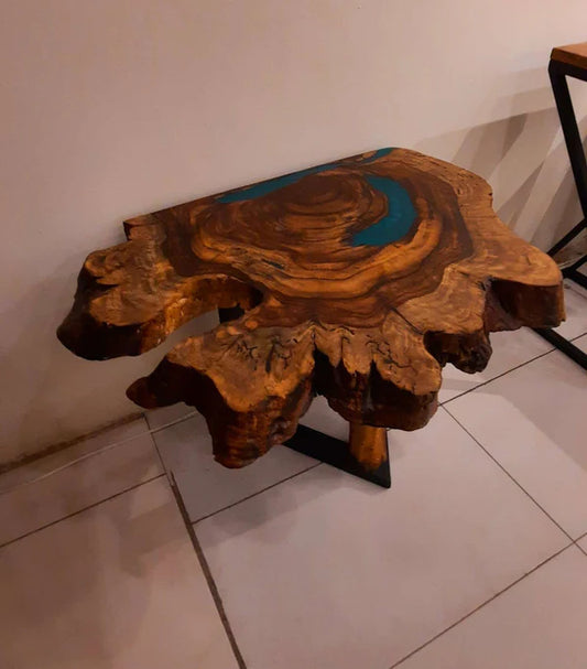 Natural Teak Root Corner Table Resin Accent Piece | Craft Edges