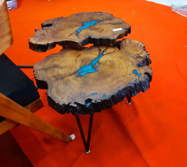 Natural Wood Blue Epoxy River Nesting Tables Art Decor | Craft Edges