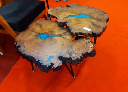 Natural Wood Blue Epoxy River Nesting Tables Art Decor | Craft Edges