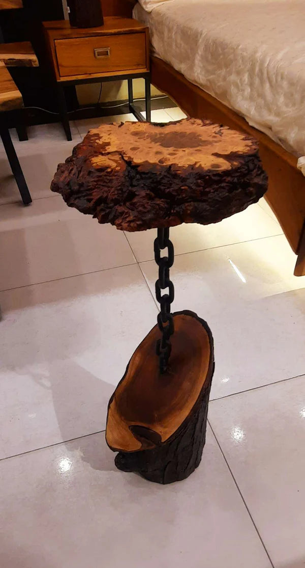 Rustic Chain-Suspended Corner Table Wood Accent | Craft Edges